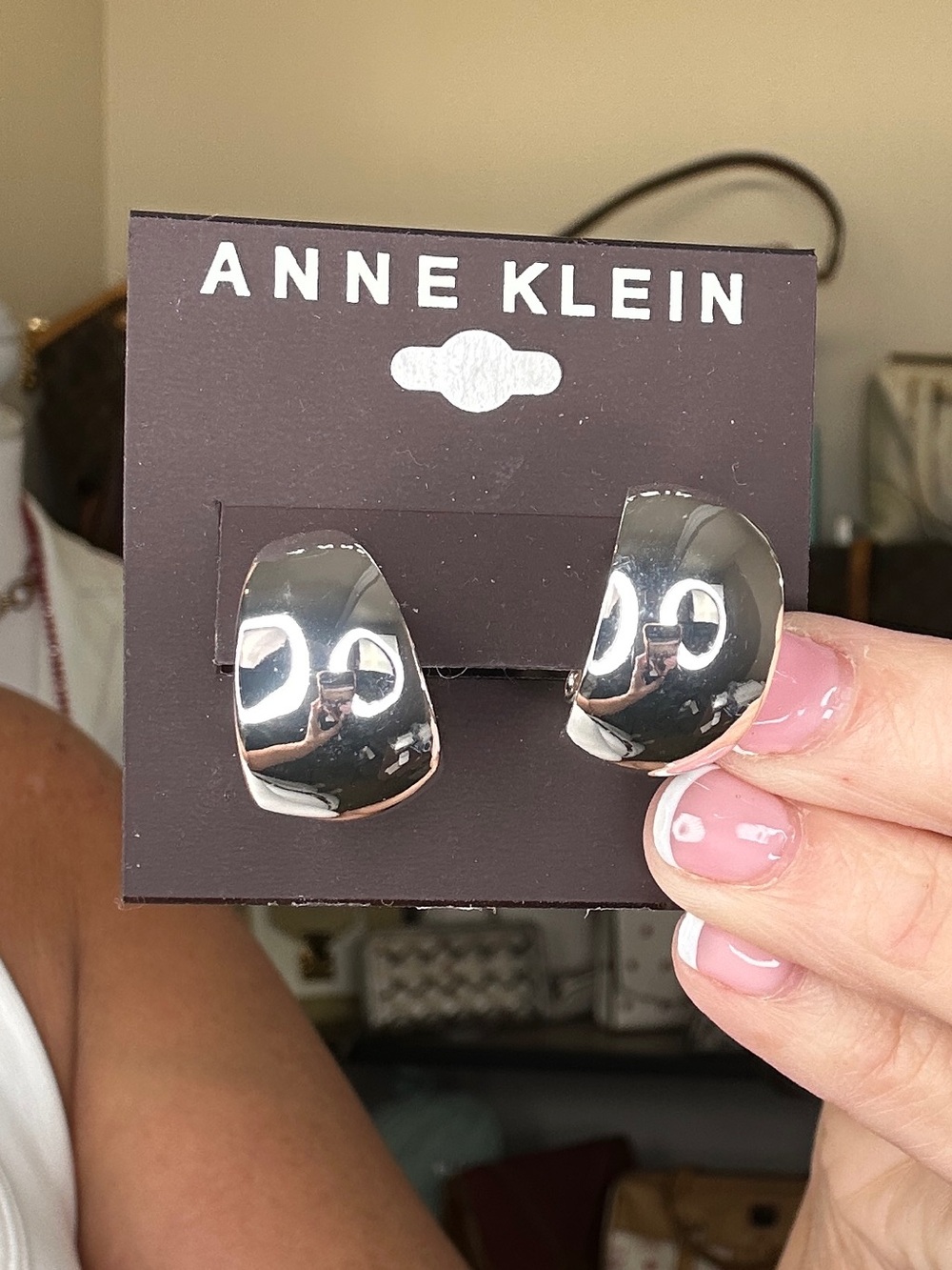 New Anne Klein Silver Tone Sculptural Pierced Hoop Earrings